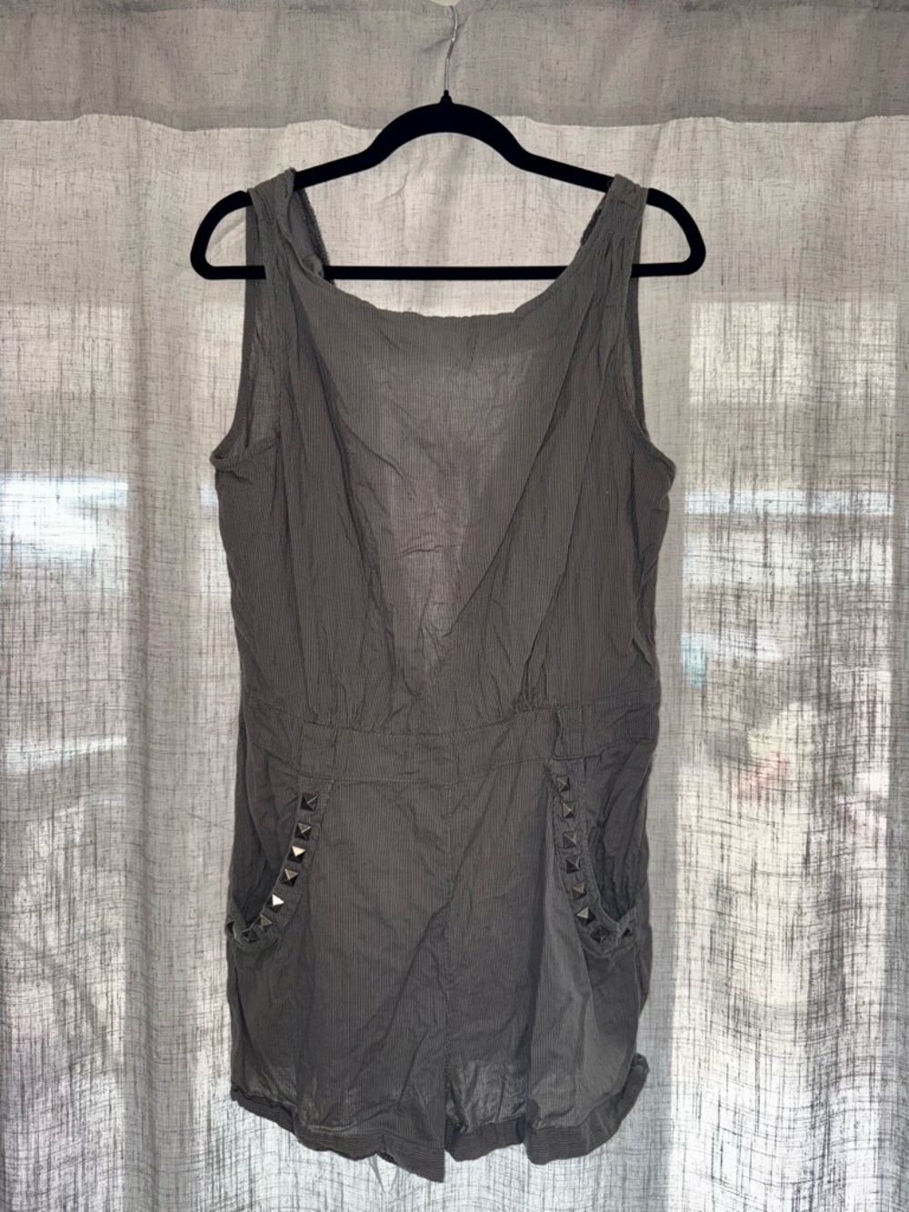 Cyrus Gray Sleeveless Studded Pocket Mini Romper